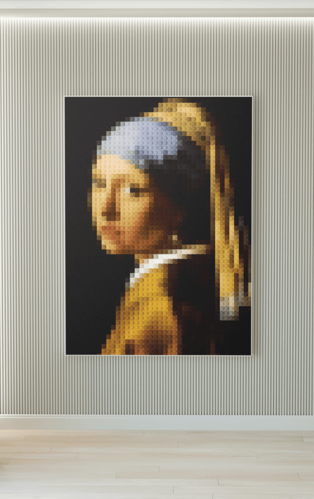 La fille à la perle en brique de construction sur un tableau
