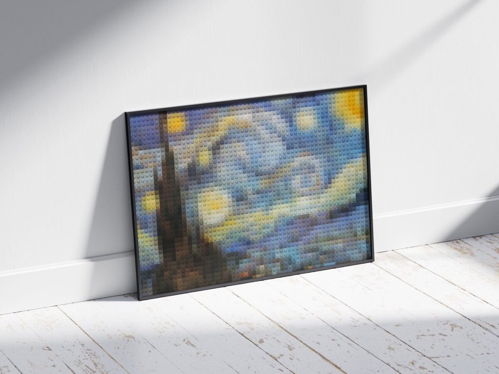 tableau la nuit étoilée lego dans une maison